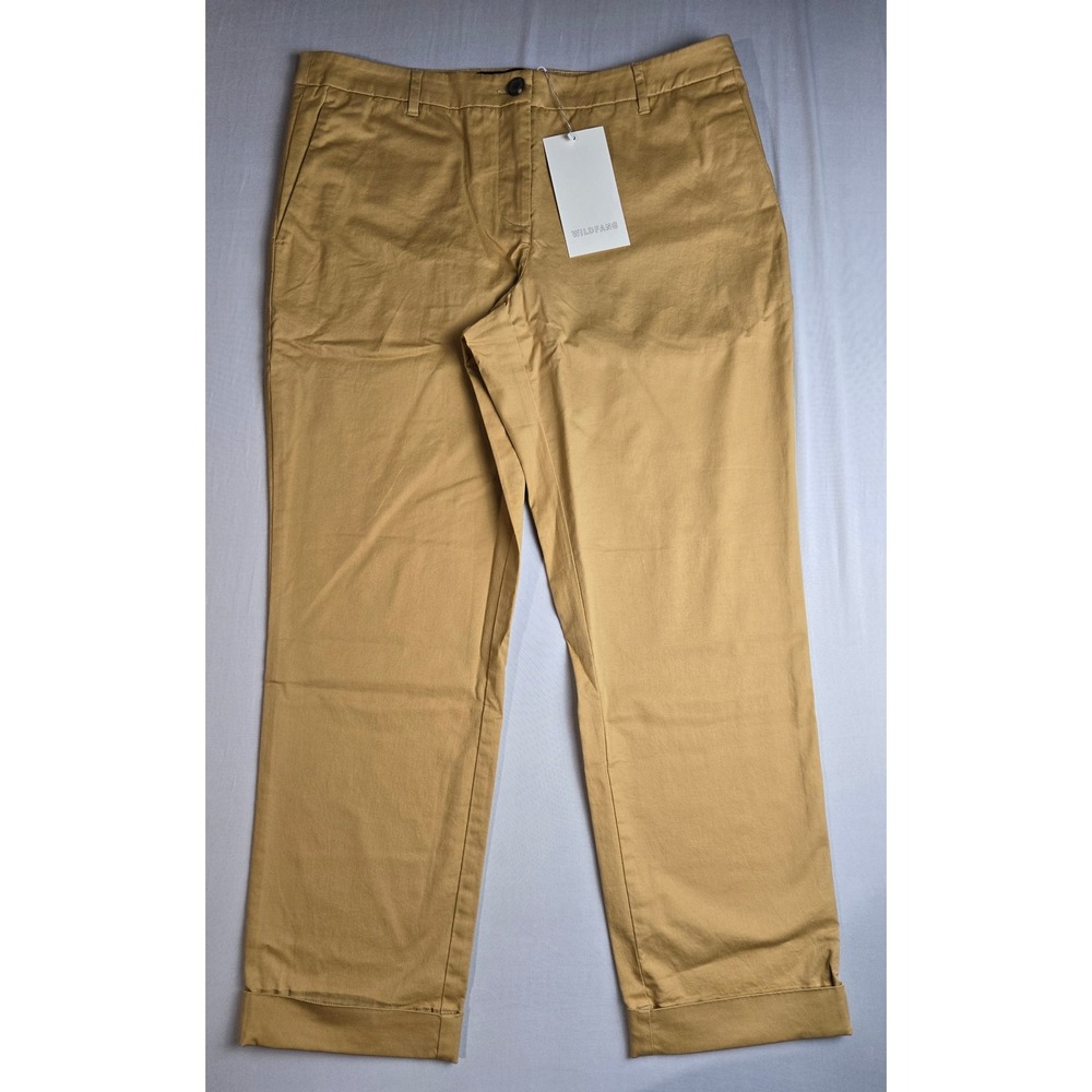 Wildfang The Essential Trouser Tan Khaki Straight Leg Pants Womens 12 NWT